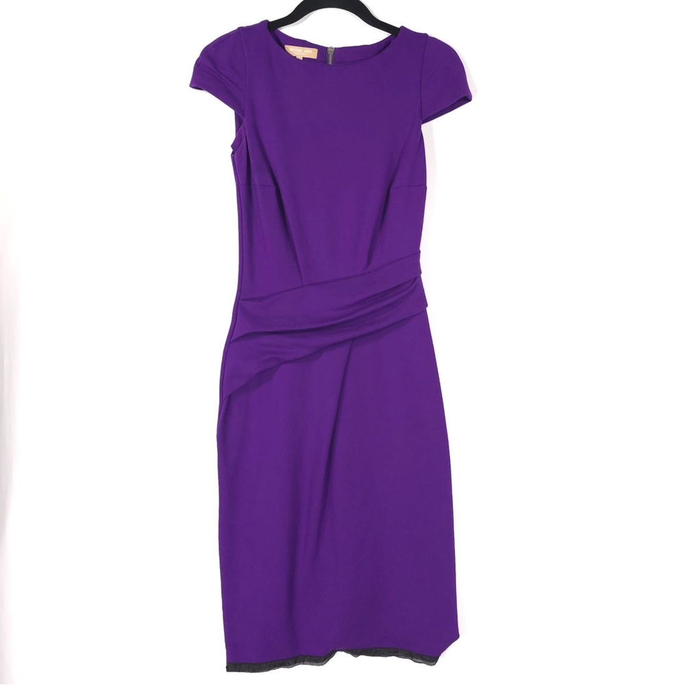 MICHAEL KORS ITALY🇮🇹MADE Fitted Short Sleeve Dress Faux Wrap Waist Sheath Size 2